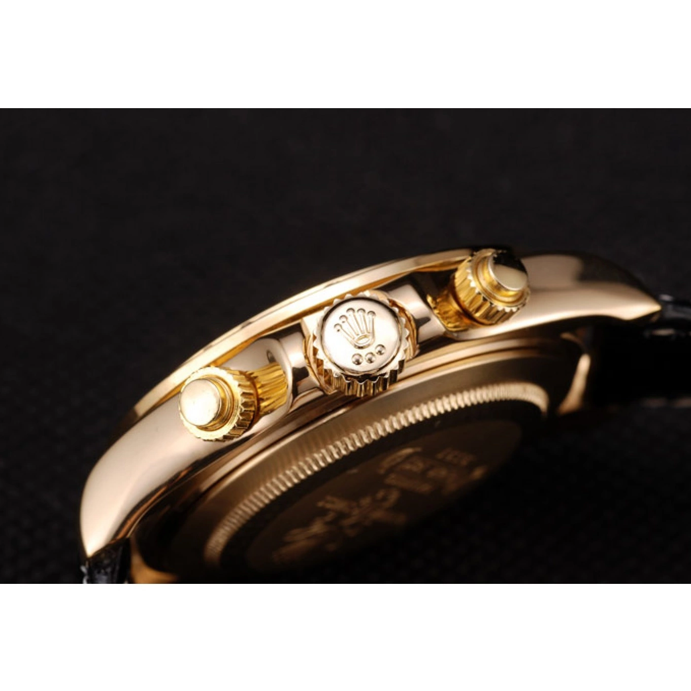 Good copy rolex watches Gold Black Bezel Case Dial Studded Rolex Crystal Daytona 0712
